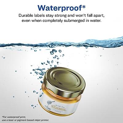Waterproof*

Durable labels stay strong and won't fall apart, even when completely submerged in water.

*For waterproof print, use a laser or pigment-based inkjet printer.