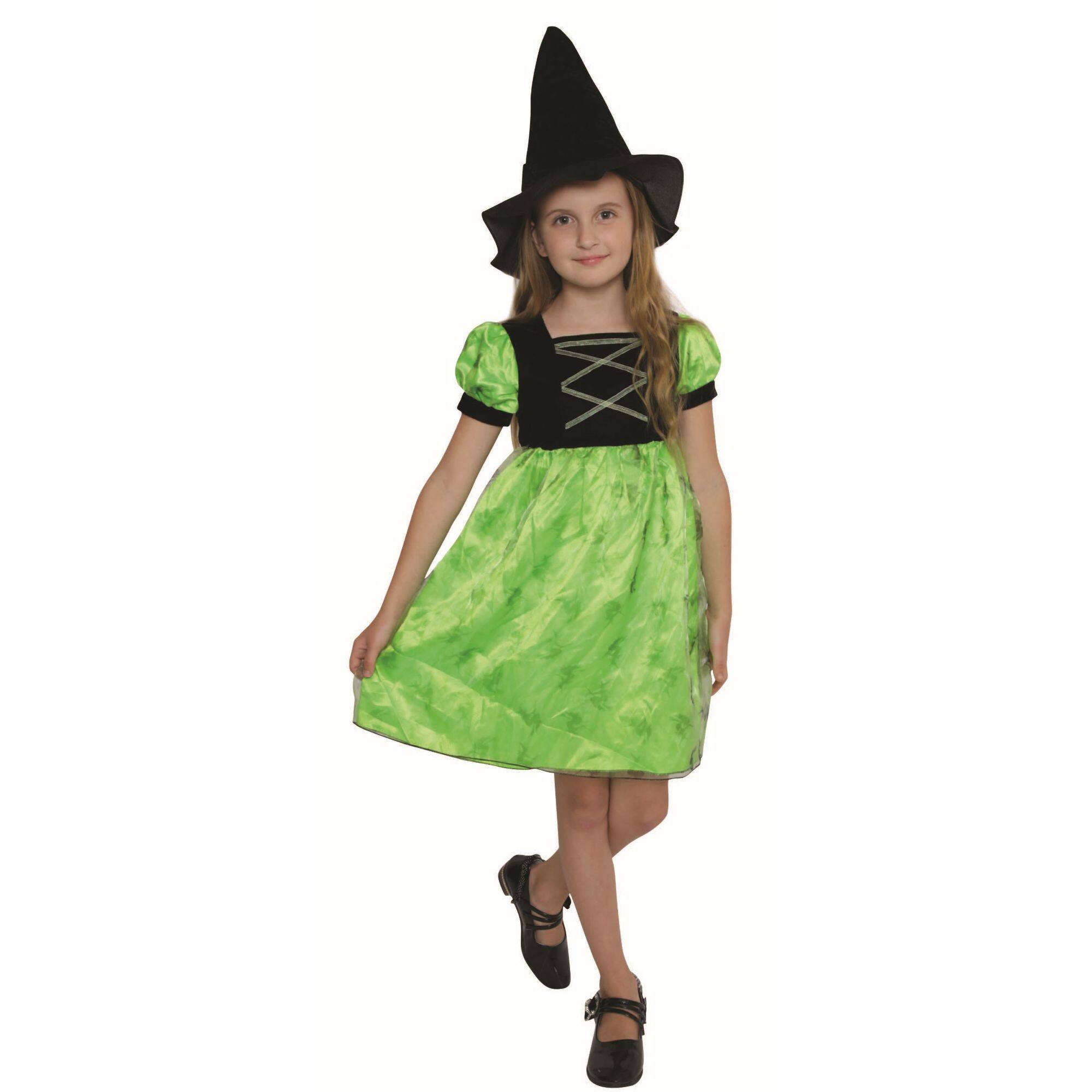 Alt View 1. Northlight - Black and Green Witch Girl Child Halloween Costume - Small - Green.