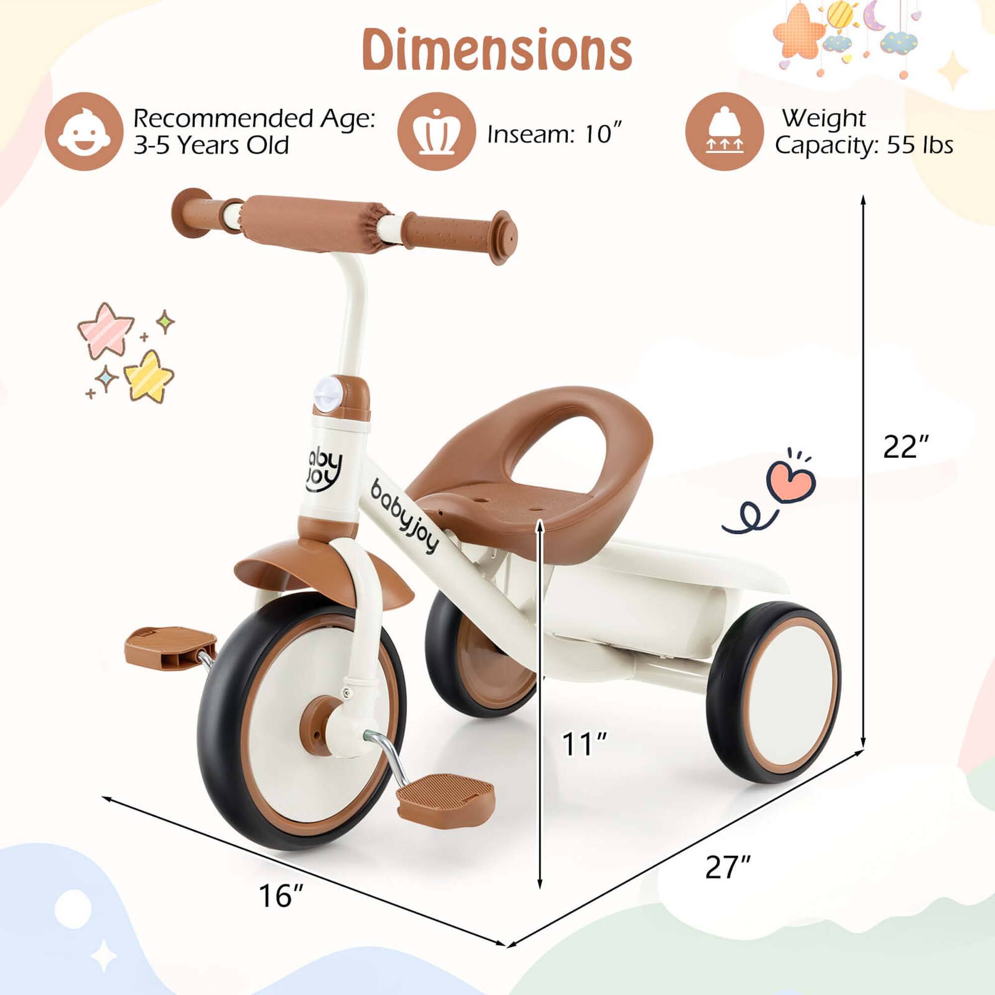 Dimensions  
Recommended Age: 3-5 Years Old  
Inseam: 10"  
Weight Capacity: 55 lbs  

22"  
11"  
16"  
27"