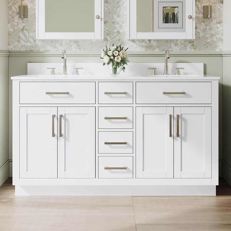 "WELLFOR - 60"" Solid Wood Bathroom Vanity with Double Sink, 4 Soft-Close Doors, 6 Drawers& Cultured Marble Countertop - White" price history on PriceWatchPro