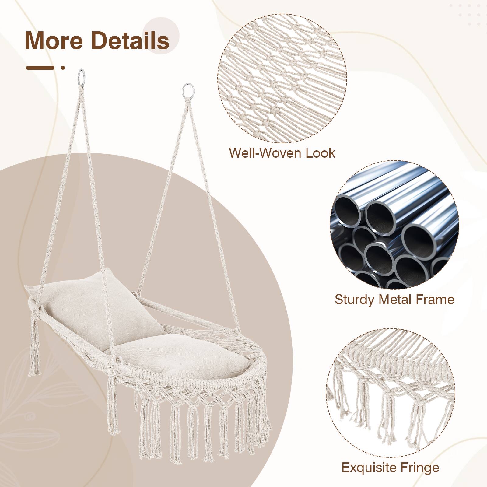 More Details

- Well-Woven Look
- Sturdy Metal Frame
- Exquisite Fringe