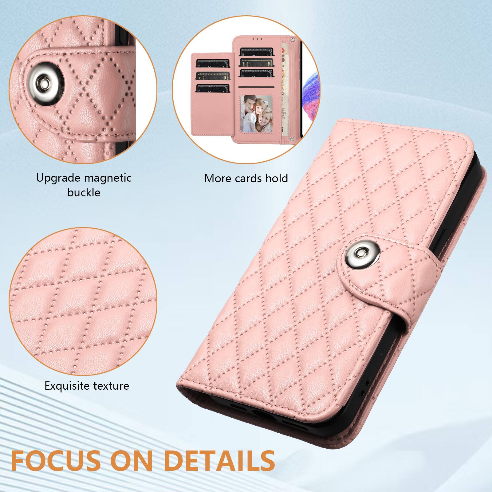 Upgrade magnetic buckle  
More cards hold  
Exquisite texture  
FOCUS ON DETAILS