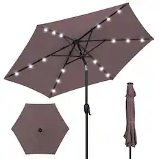 Front. Best Choice Products - Best Choice Products 7.5ft Outdoor Solar Patio Umbrella for Deck, Pool w/ Tilt, Crank, LED Lights - Deep Taupe - Deep Taupe.