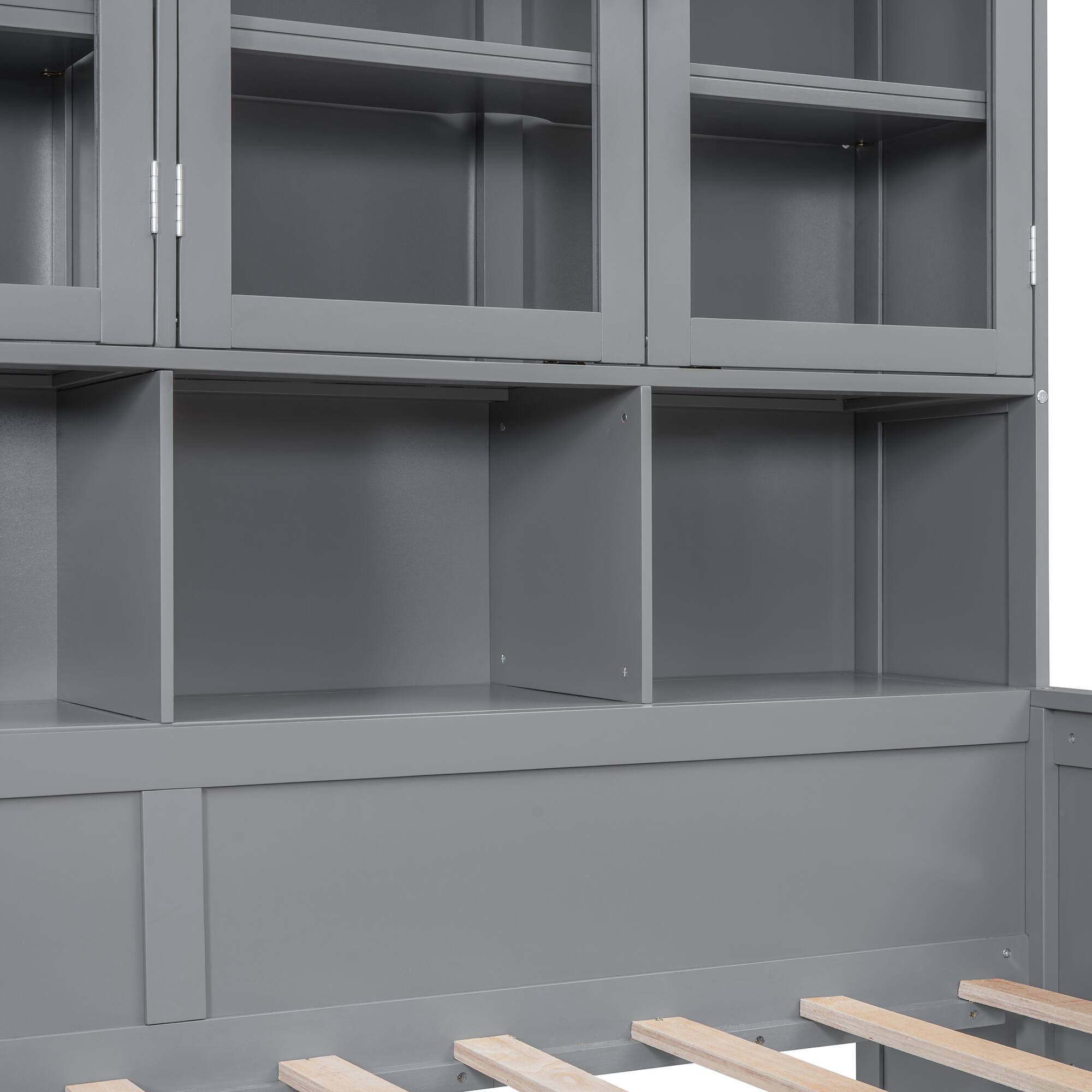 Alt View 9. Tiramisubest - Twin Size Wooden Daybed with Glass-Door Storage Cabinets, Built-in LED Lighting and Shelves, Gray - Gray.