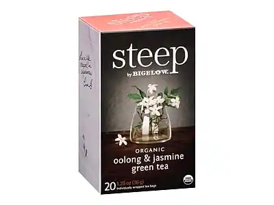 steep by BIGELOW
ORGANIC oolong & jasmine green tea
20 individually wrapped tea bags
1.28 oz (36 g)