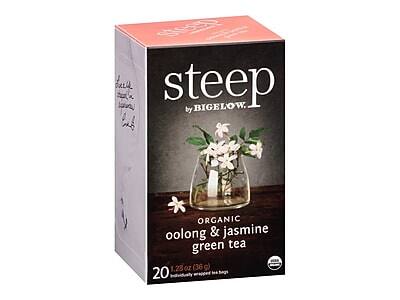 steep by BIGELOW

ORGANIC oolong & jasmine green tea

20 individually wrapped tea bags

1.28 oz (36 g)