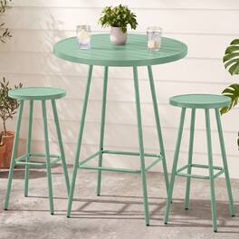 Best Choice Products - 3-Piece Steel Patio Bar Height Round Bistro Set w/ Backless Stools, Slatted Design - Sage