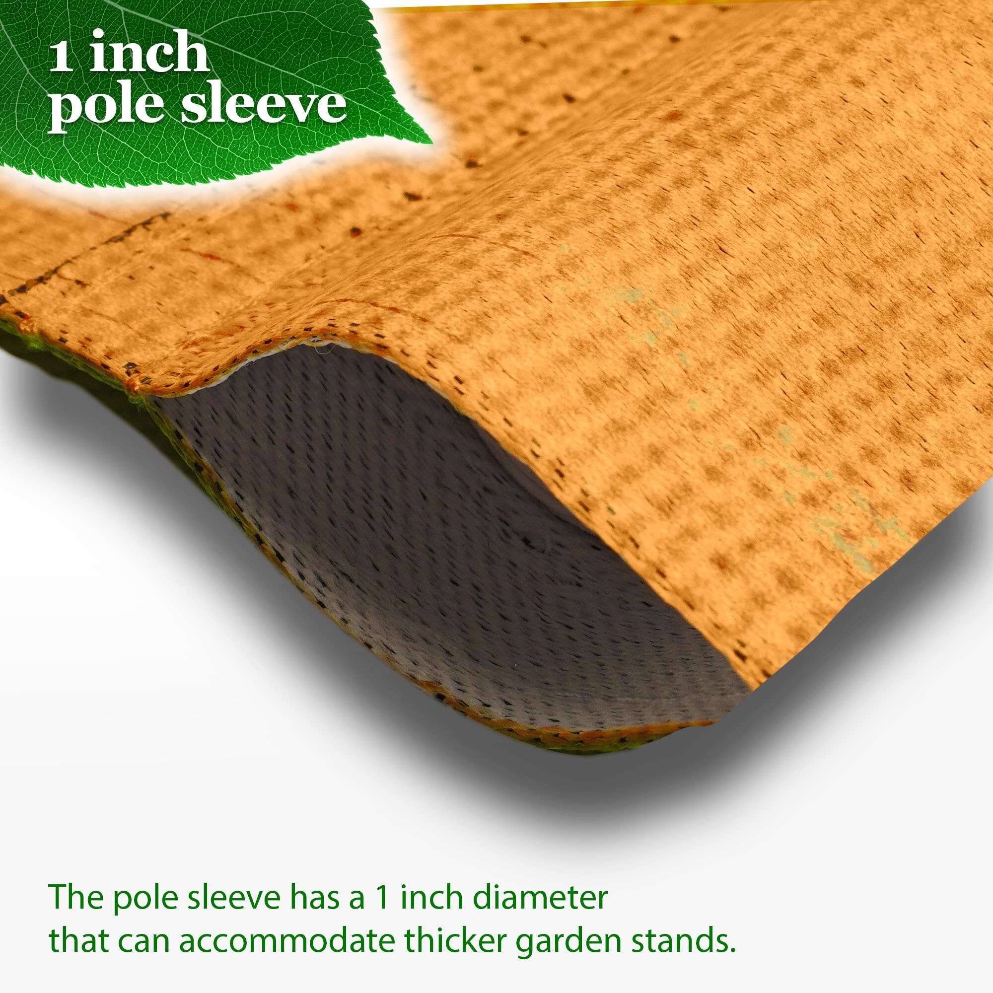 1 inch pole sleeve

The pole sleeve has a 1 inch diameter that can accommodate thicker garden stands.