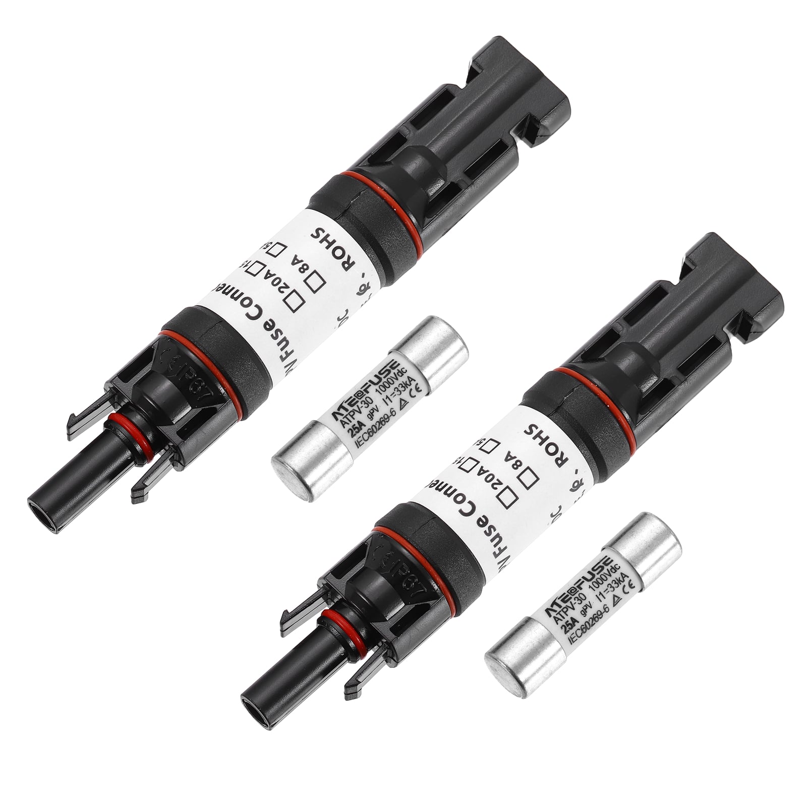 Unique Bargains - 2Set 30A Solar Fuse Holder Inline 1000V IP67 Waterproof Male/Female Connector with Fuse for PV System - Black