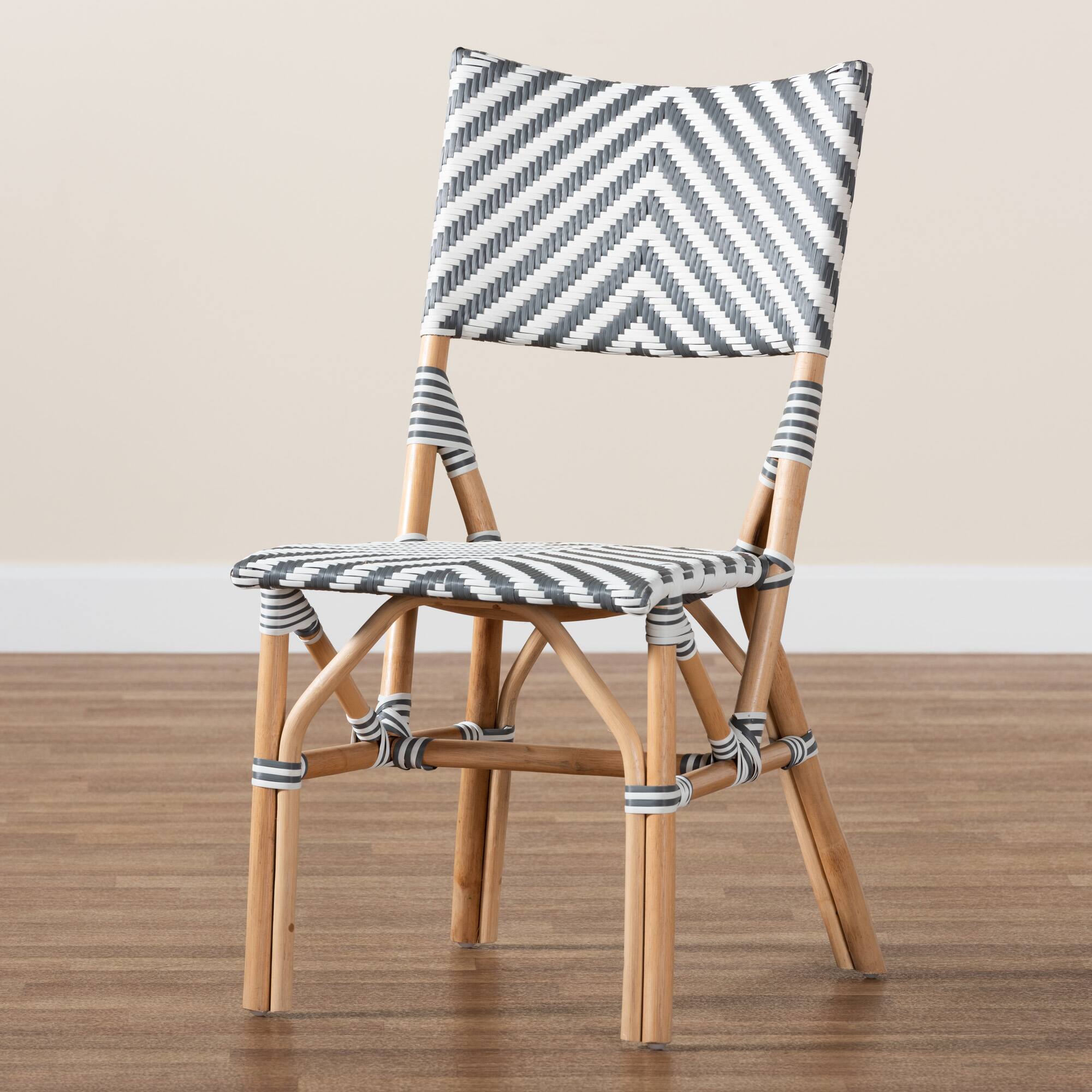Alt View 5. bali & pari - Shai Modern French and Weaving and Natural Rattan Bistro Chair - Grey/White/Natural Brown.