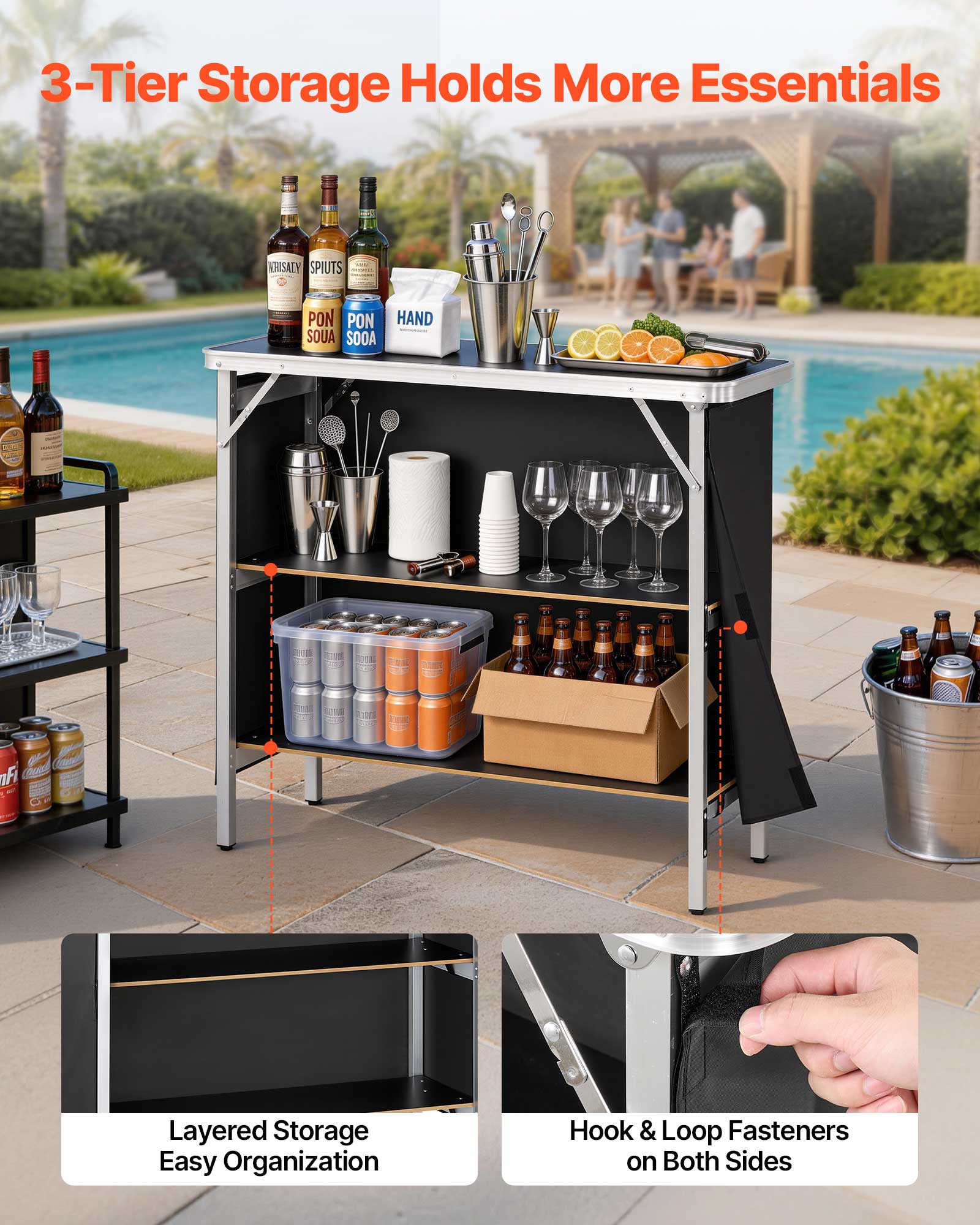 3-Tier Storage Holds More Essentials

AHISALY SPIUTS PON PON SOUA SOOA HAND

Layered Storage Easy Organization

Hook & Loop Fasteners on Both Sides