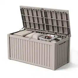 LAUSAINT HOME - 200 Gal.Water Resistant Resin Lockable Deck Box, Large Lockable Capacity, Versatile Deck Storage Bench - Brown