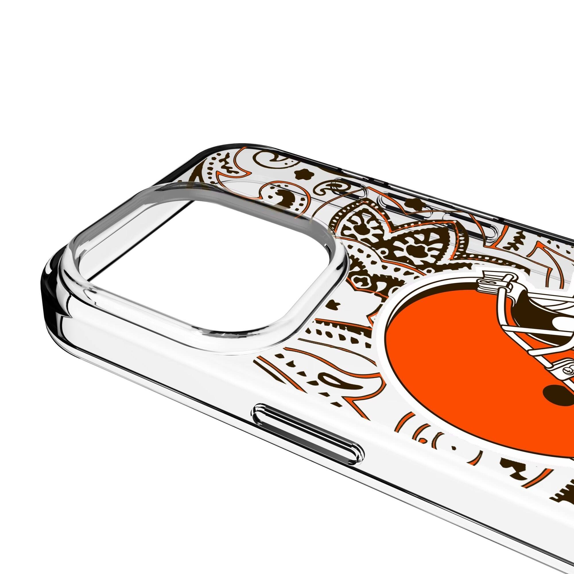 Alt View 2. Keyscaper - Cleveland Browns iPhone Clear Paisley Design Case - 14 Plus - Multicolor.