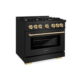 ZLINE - Autograph 36 in. 5.2 cu. ft. Freestanding Select Black Stainless Gas Range w/ 6 Burners & Gold Accents - Black Stainless Steel