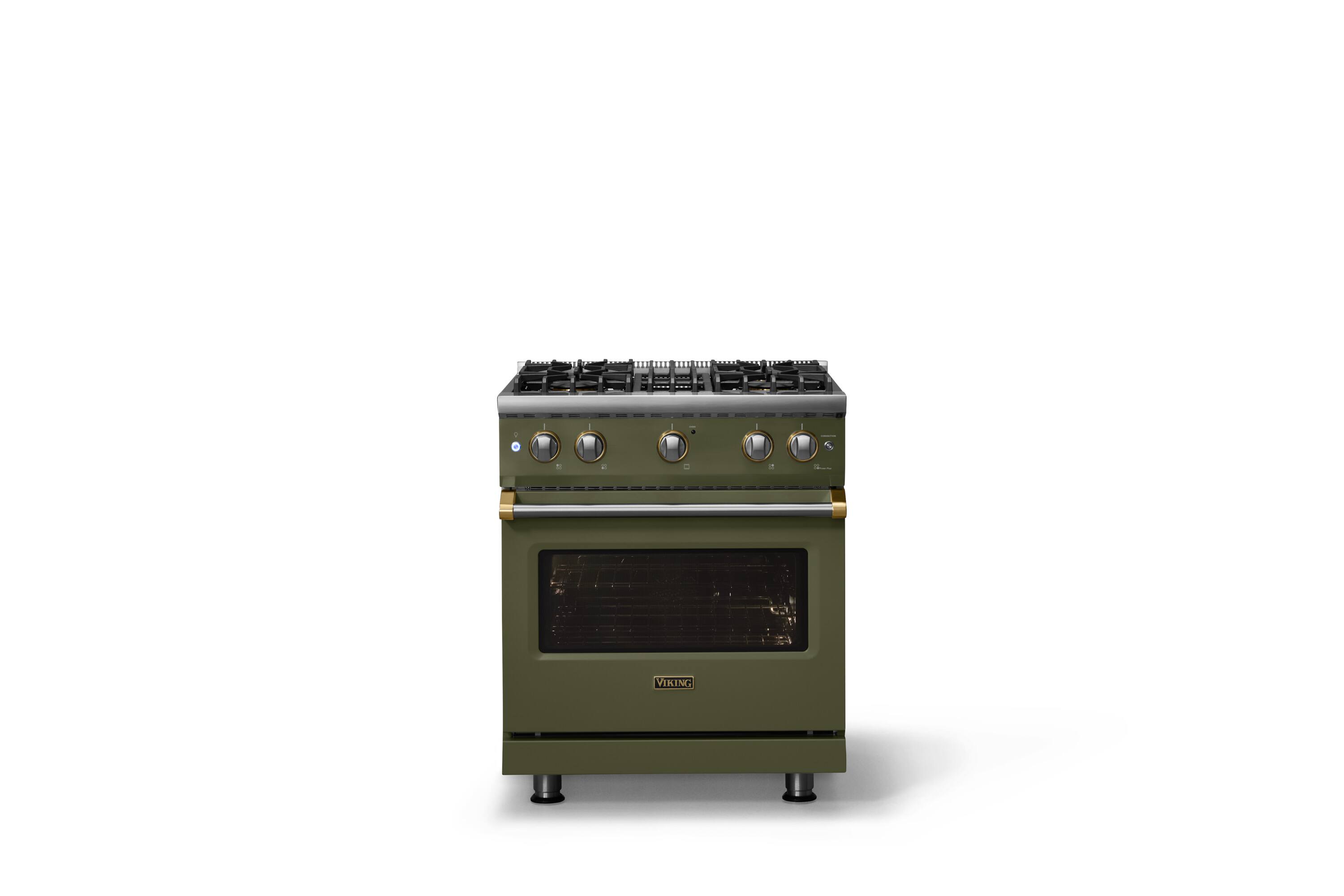 Alt View 1. Viking - 30 in. Wide Pro 5 Series 4.0 Cu. Ft. Freestanding Sealed 4 Burner Gas Convection Range - Martini/Brushed Brass - Martini.
