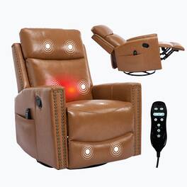 Boyel Living - Genuine Leather Manual Recliner, Heat & Massage, Rocker & Swivel, Living Room Chair - Orange