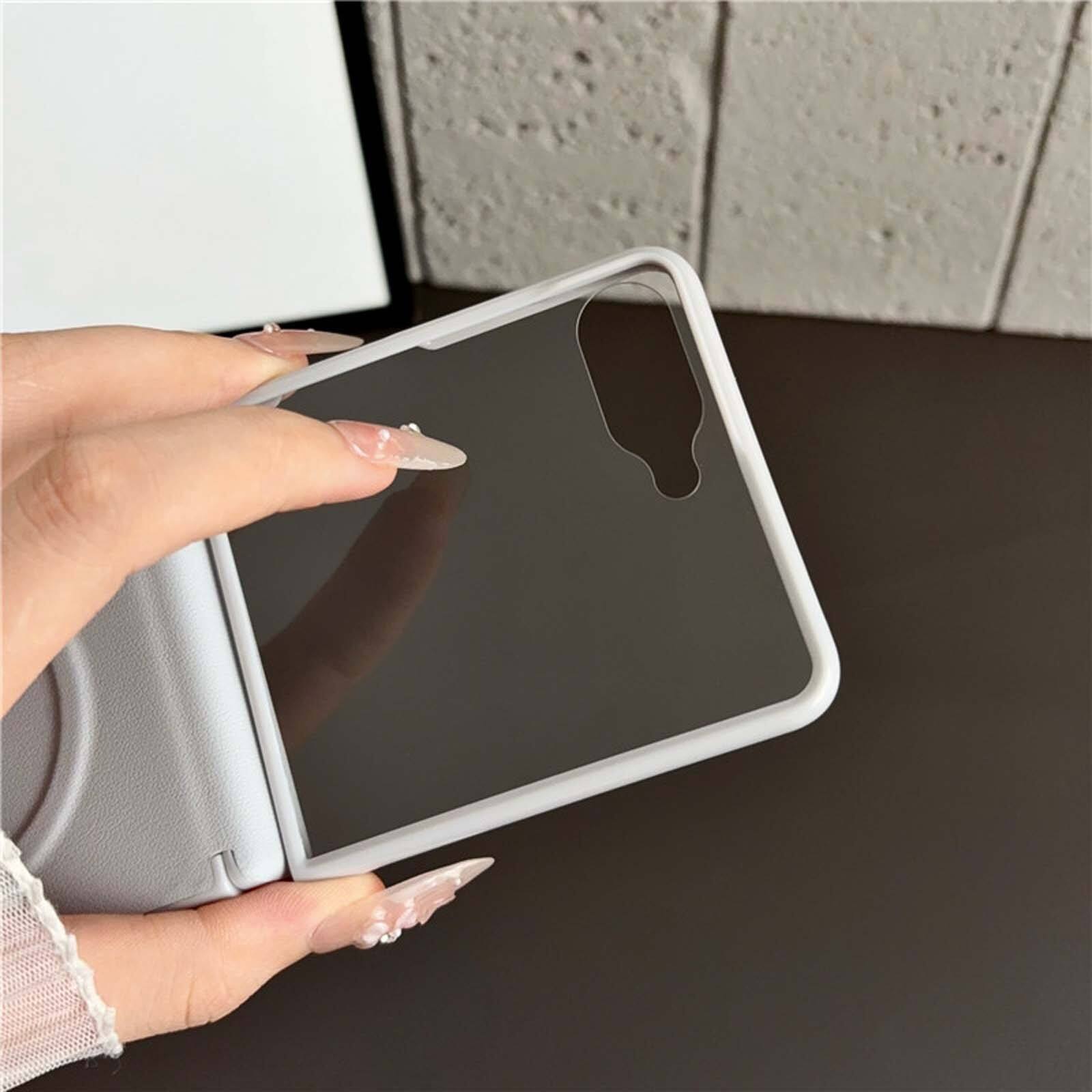 Left. Dteck - for Samsung Galaxy Z Flip8 Magnetic Case with Built-In Screen Protector,Full Hinge Protection Shockproof PC TPU Cover - White.