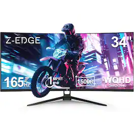 Z-Edge - Refurbished Excellent - UG34 34" UWQHD 3440 x 1440 Ultra Wide 21:9 165Hz 1ms 2K Curved Gaming Monitor - Black