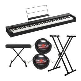 Korg - D1 88-Key Digital Piano with Adjustable Stand, Bench, Cables Bundle