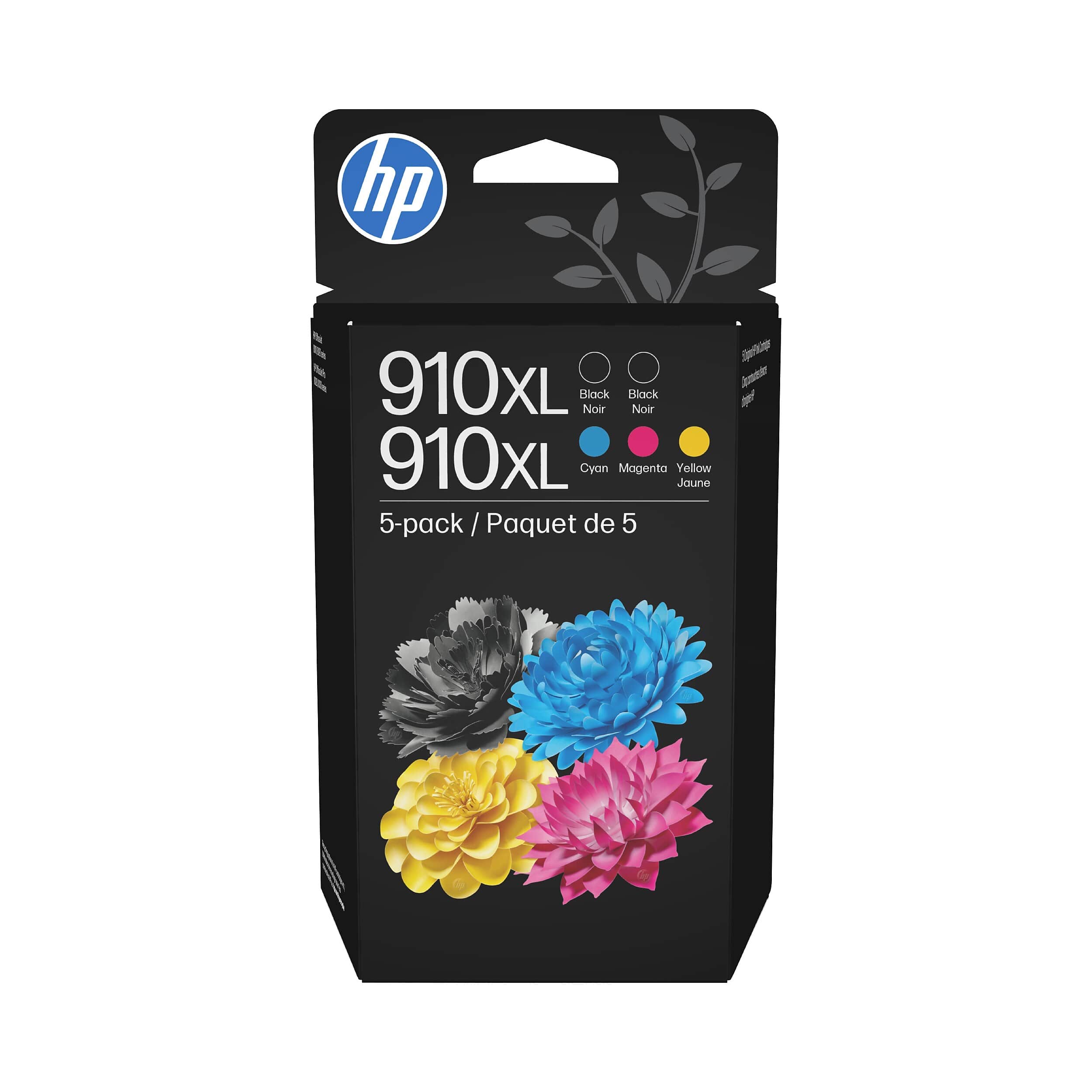 HP 910XL Multipack Ink Cartridges, 5/Pack (6ZA558AN) Black|Cyan