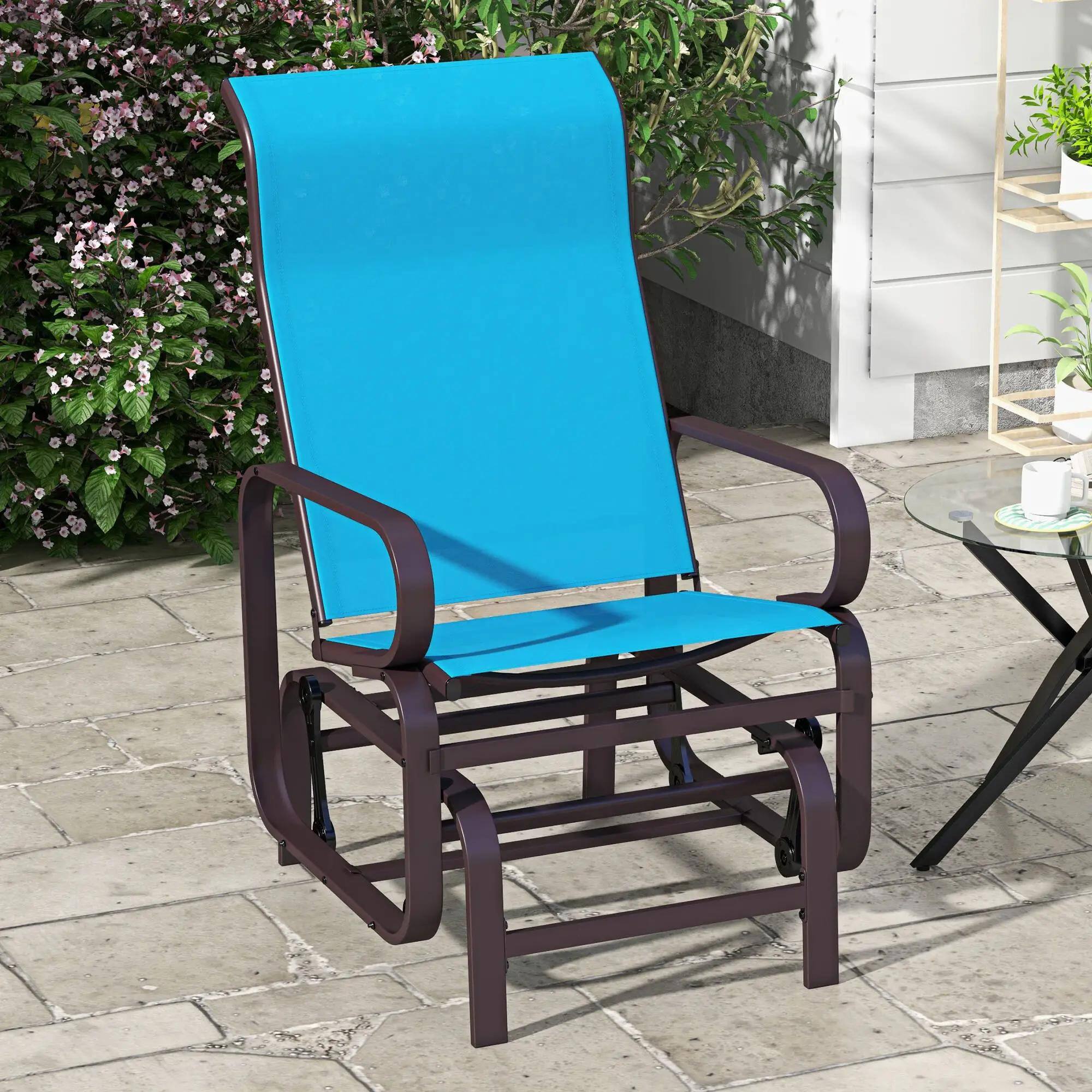 Left. Resenkos - Resenkos Single Lounger, Metal Mesh Rocker, Lightweight Chair, Comfortable Outdoor Relaxation,Blue - Blue.