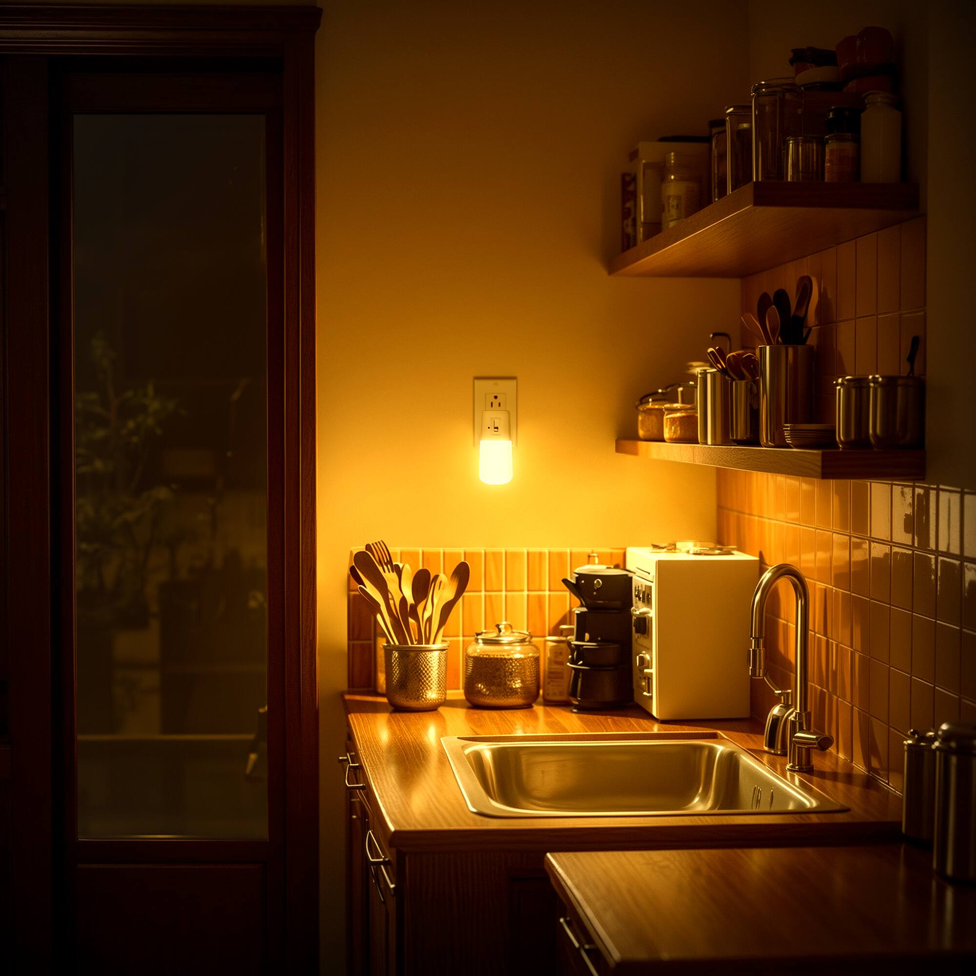 Left. Jandcase - JANDCASE 2-Pack 1W  Plug-in Night Light, Amber Glow with Mosquito Repellent, Slide Dimmer, Vertical Design - White.