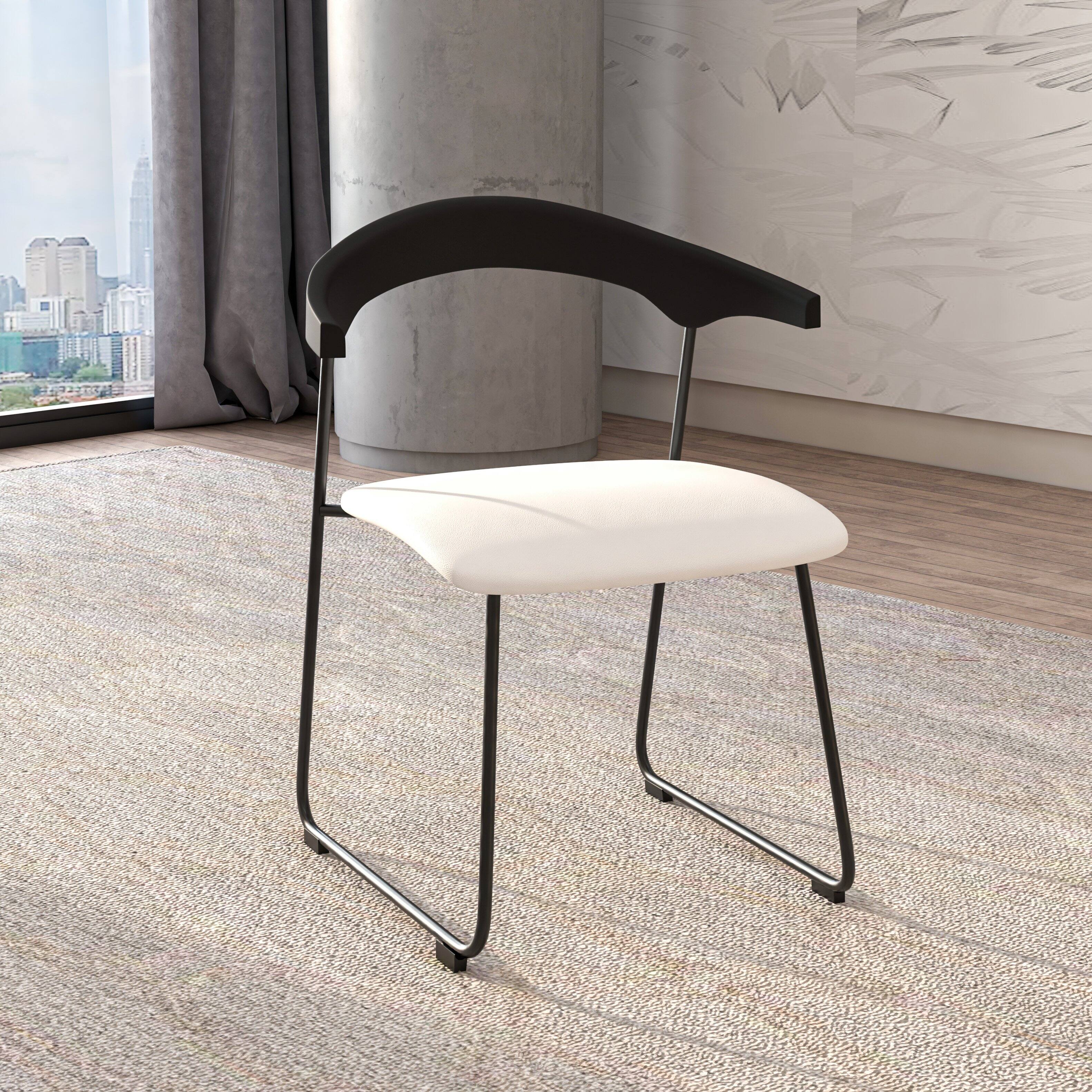 Angle. LeisureMod - Lyra 2-PCS Modern Fabric & Beech Wood Dining Chair with Iron Legs - Black/White.