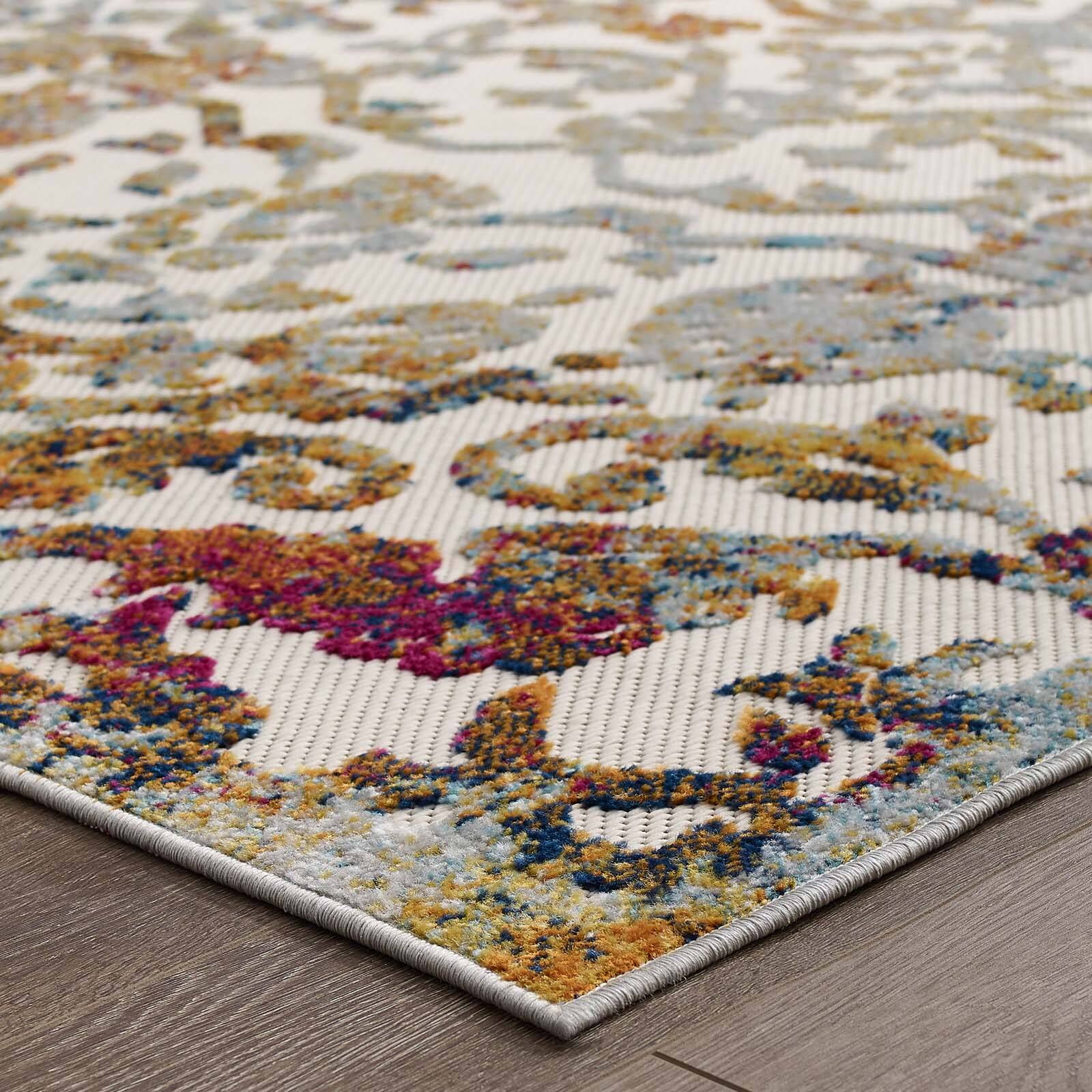 Alt View 2. Modway - Reflect Primrose Ornate Floral Lattice Indoor/Outdoor Area Rug - Ivory Light Blue Multicolored.