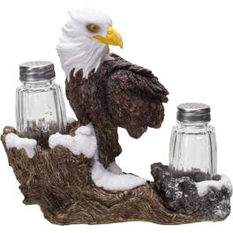 Pacific Trading - American Bald Sea Eagle Spiritual Realistic Decorative Glass Salt and Pepper Shakers Set with Resin Holder Stand - Multicolor
