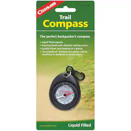 Coghlan’s - Coghlan's Trail Compass w/ Attached Clip, Liquid Filled for Backpackers Hiking - Black