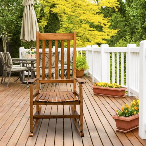 Alt View 4. Winado - Wooden Rocker Rocking Chair, All Weather Wooden Rocking Chair with High Backrest, Patio Rocker for Garden, Yard, Balcony - Original Color.