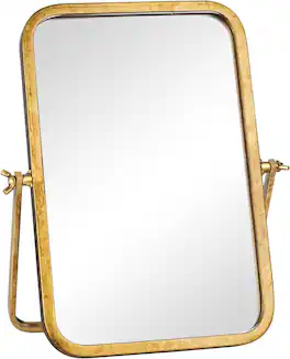 Stamp n Camp - Vintage Desk Makeup Mirror, 11.8" L x 7.9" W Antique Gold Vanity Table Metal Framed Arched Small Standing Mirror with - Antique Gold-rectangular