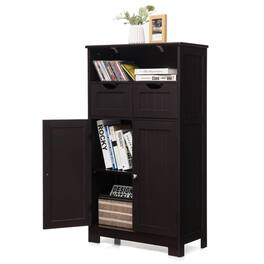 Ecooso - Bathroom Side Cabinet with 2 Drawers and 2 Doors Freestanding Storage Unit - Brown