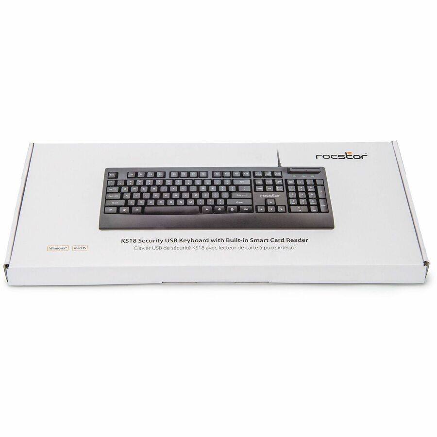 A rocsstor - 1 . : - a . . 1 . . . . - . a a a . + rosl - - . - - . e . . - - - . - . - . . WHLNAS- manos KS18 8 Security USB Keyboard with Built-in Smart Card Reader Clavier USBI de scurit KS18 avec lecteur de carte puce integr

---

**Corrected Text:**

A rocsstor - 1 . : - a . . 1 . . . . - . a a a . + rosl - - . - - . e . . - - - . - . - . . WHLNAS- manos KS18 8 Security USB Keyboard with Built-in Smart Card Reader Clavier USB de sécurité KS18 avec lecteur de carte à puce intégré

---

**Box Text:**

- rocsstor
- KS18 Security USB Keyboard with Built-in Smart Card Reader
- Clavier USB de sécurité KS18 avec lecteur de carte à puce intégré
- Windows
- macOS