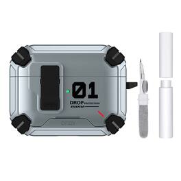 Dteck - Case for AirPods Pro 3 with Carabiner and Cleaning pen, Slim Rugged Shockproof Protective Cover Built-in Stand - Gray