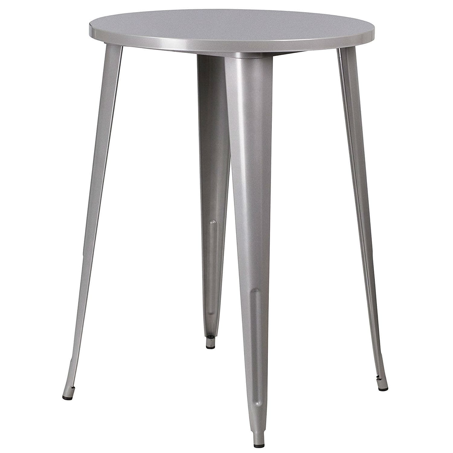 SlickBlue - Outdoor 30-Inch Modern Round Metal Cafe Bar Table - Silver