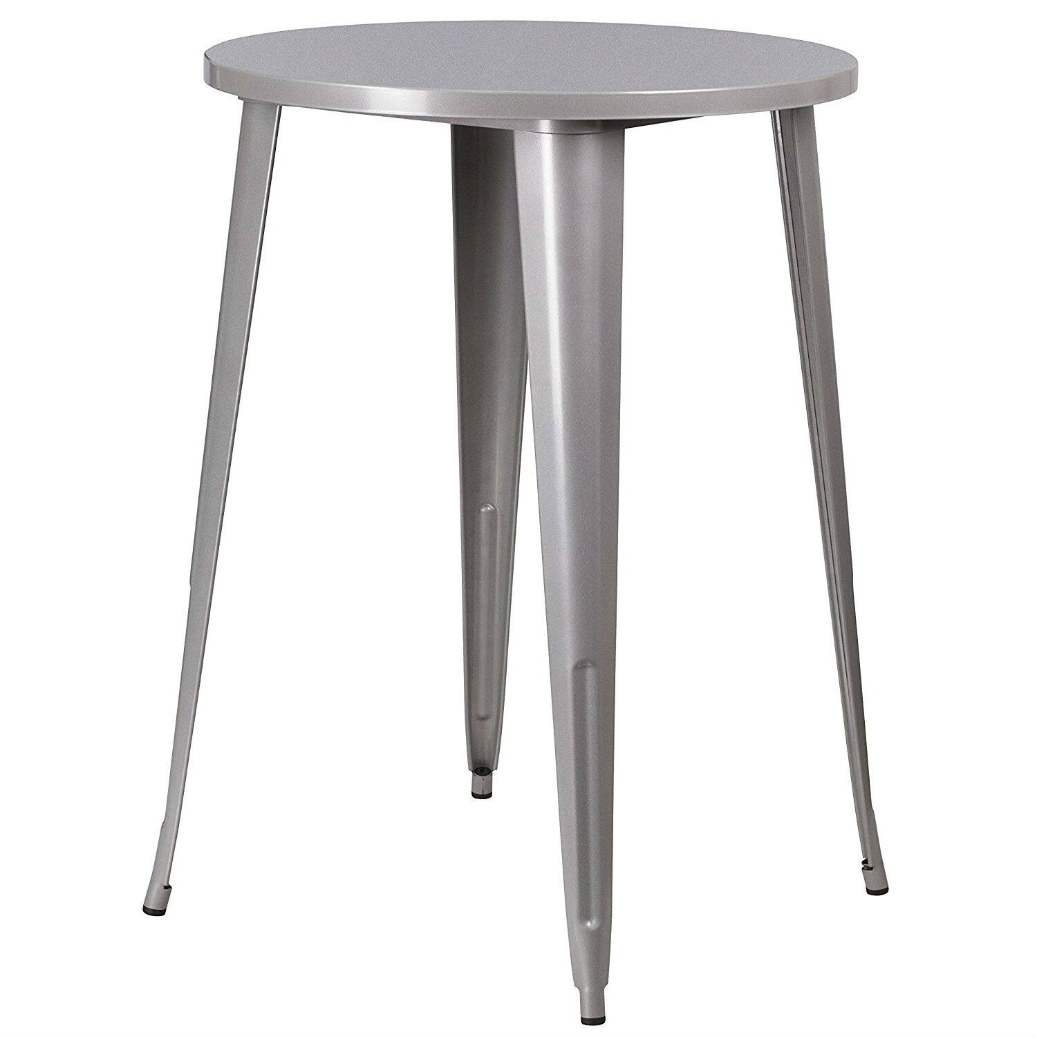 Front. SlickBlue - Outdoor 30-Inch Modern Round Metal Cafe Bar Table - Silver.