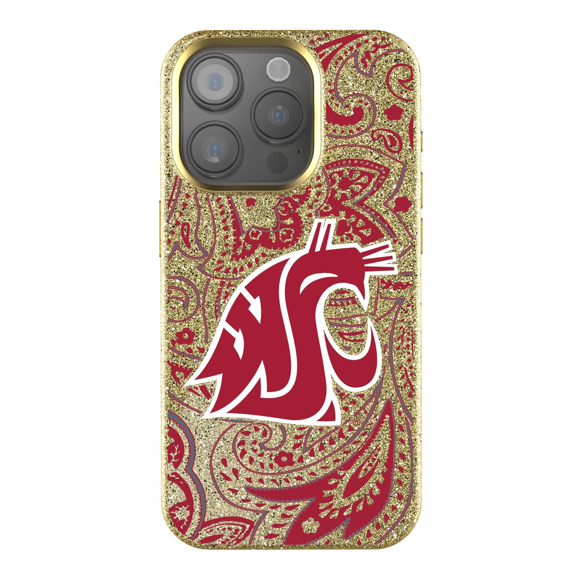 Front. Keyscaper - Washington State Cougars Paisley Bling iPhone Case - 14 Plus - Gold.