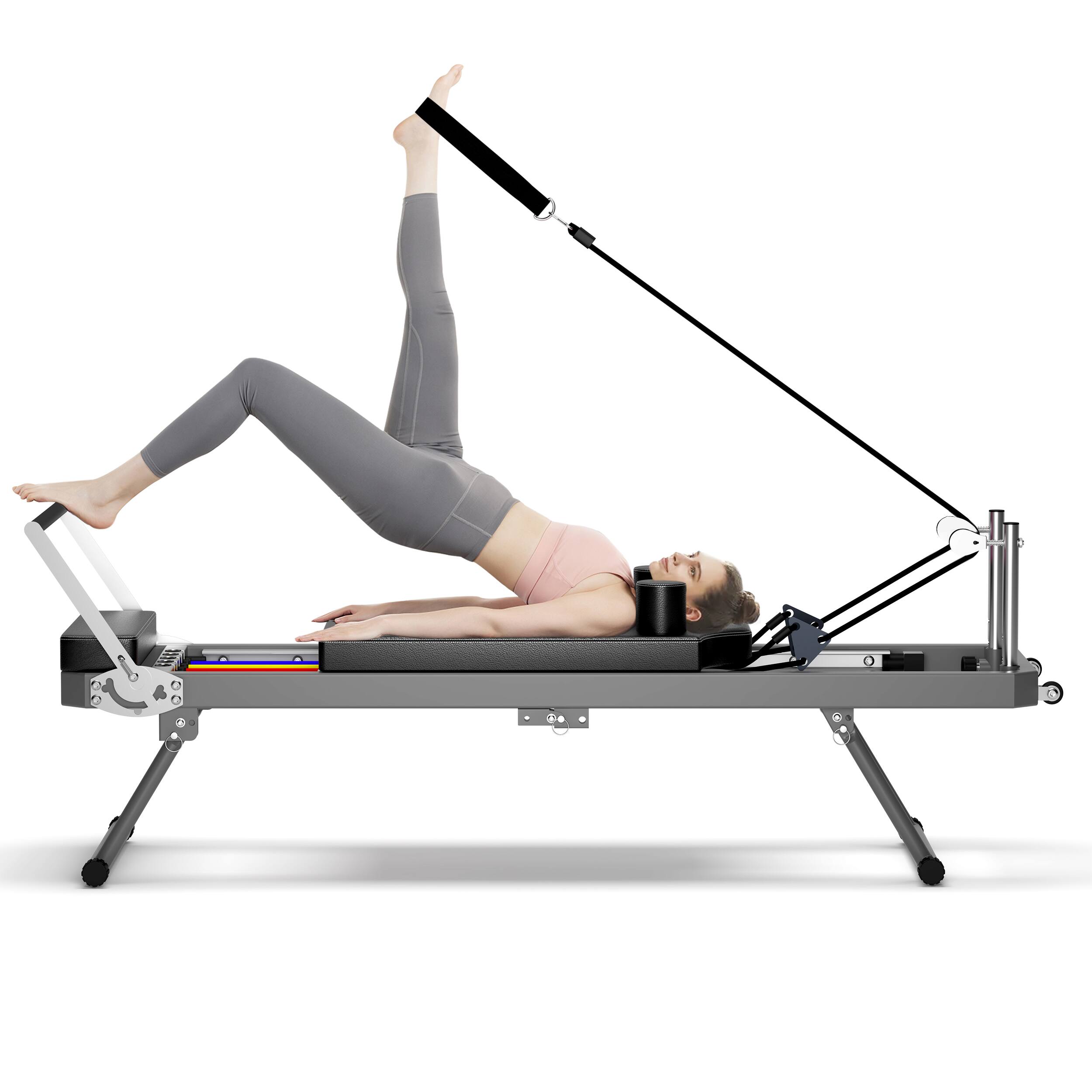 Left. PexFix - Foldable Pilates Reformer Machine with Double Resistance for Home Gym - Black.