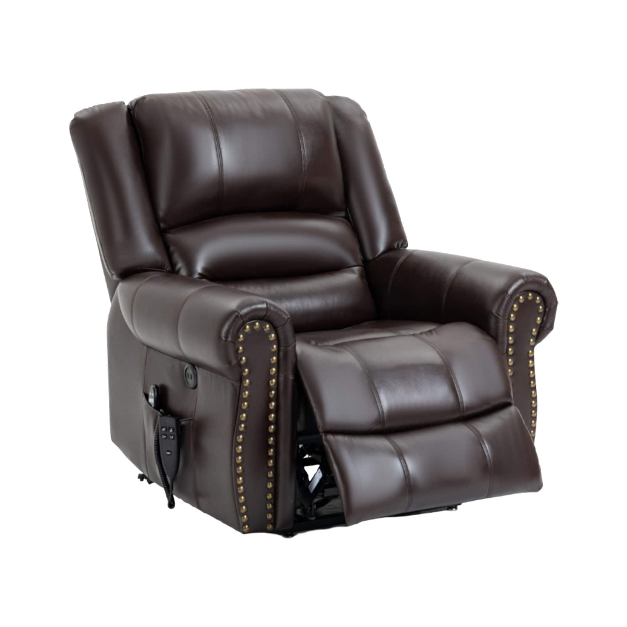 Front. Boyel Living - Power Lift Recliner Chair with Heat, Massage, Dual Motor, Infinite Positions, Faux Leather, USB, 350 LBS Capacity - Brown.