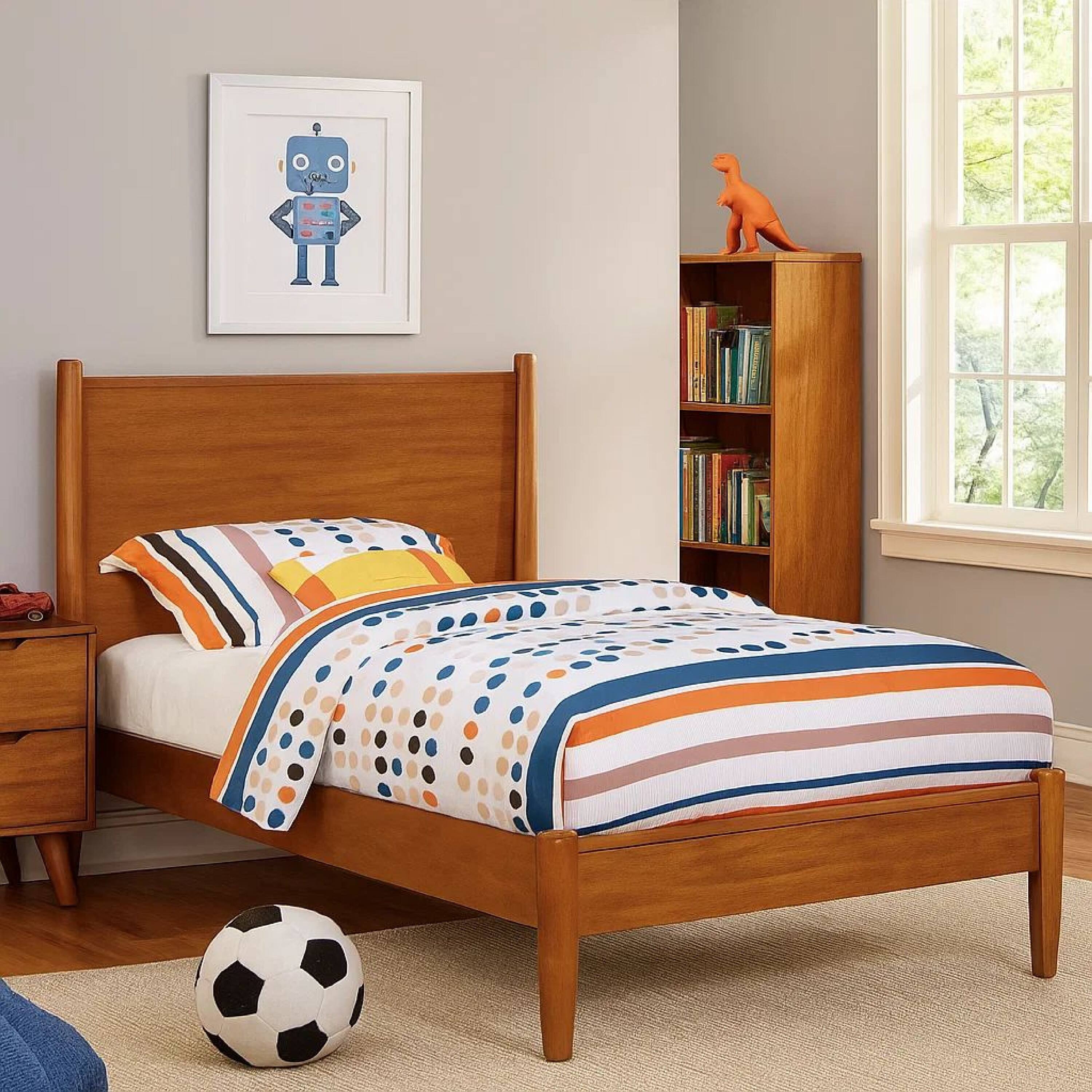 Alt View 5. Manhattan Lane - Wooden Transitional Twin Bed With Round Tapered Legs, Oak Brown - Brown.