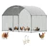 Front. VEVOR - Large Metal Chicken Coop 9.8x6.6x6.6 ft Walk-in Chicken Run House, Doom Roof Hen House Enclosure with Cover - Silver.
