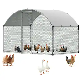 VEVOR - Large Metal Chicken Coop 9.8x6.6x6.6 ft Walk-in Chicken Run House, Doom Roof Hen House Enclosure with Cover - Silver