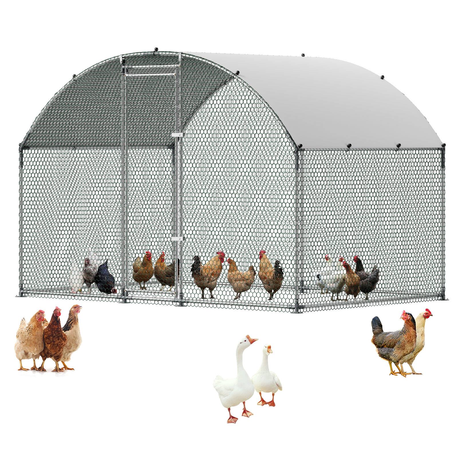 VEVOR - Large Metal Chicken Coop 9.8x6.6x6.6 ft Walk-in Chicken Run House, Doom Roof Hen House Enclosure with Cover - Silver