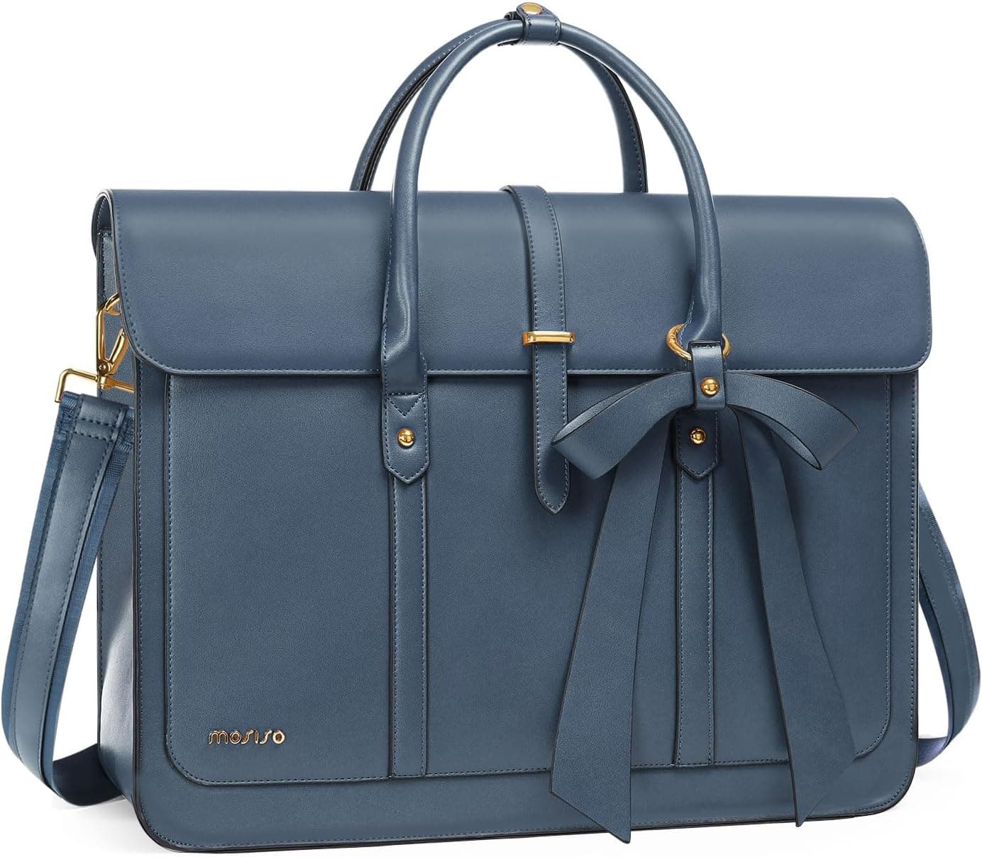 mosiso - Laptop Bag for Women 13-14 inch PU Leather Laptop Shoulder Bags Convertible Backpack Casual Handbag Work Computer Bag - Peacock Blue