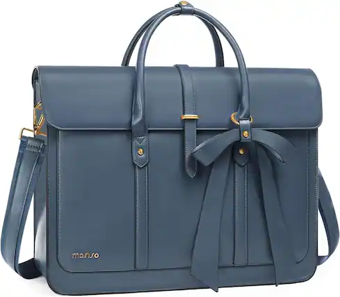 Front. mosiso - Laptop Bag for Women 15-15.6 inch PU Leather Laptop Shoulder Bags Convertible Backpack Casual Handbag Work Computer Bag - Peacock Blue.