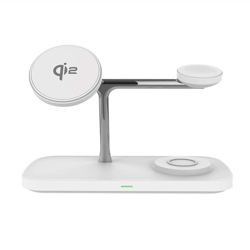 SKRAN - 15W Phone Stand - 3-in-1 Desktop Qi2 Magnetic Wireless Charger Compatible with Apple Samsung Watch and Earphones - White