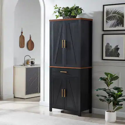 Front. Kings Brand Furniture - Kings Brand Furniture - 72" Freestanding Kitchen Pantry Storage Cabinet Cupboard - Black.