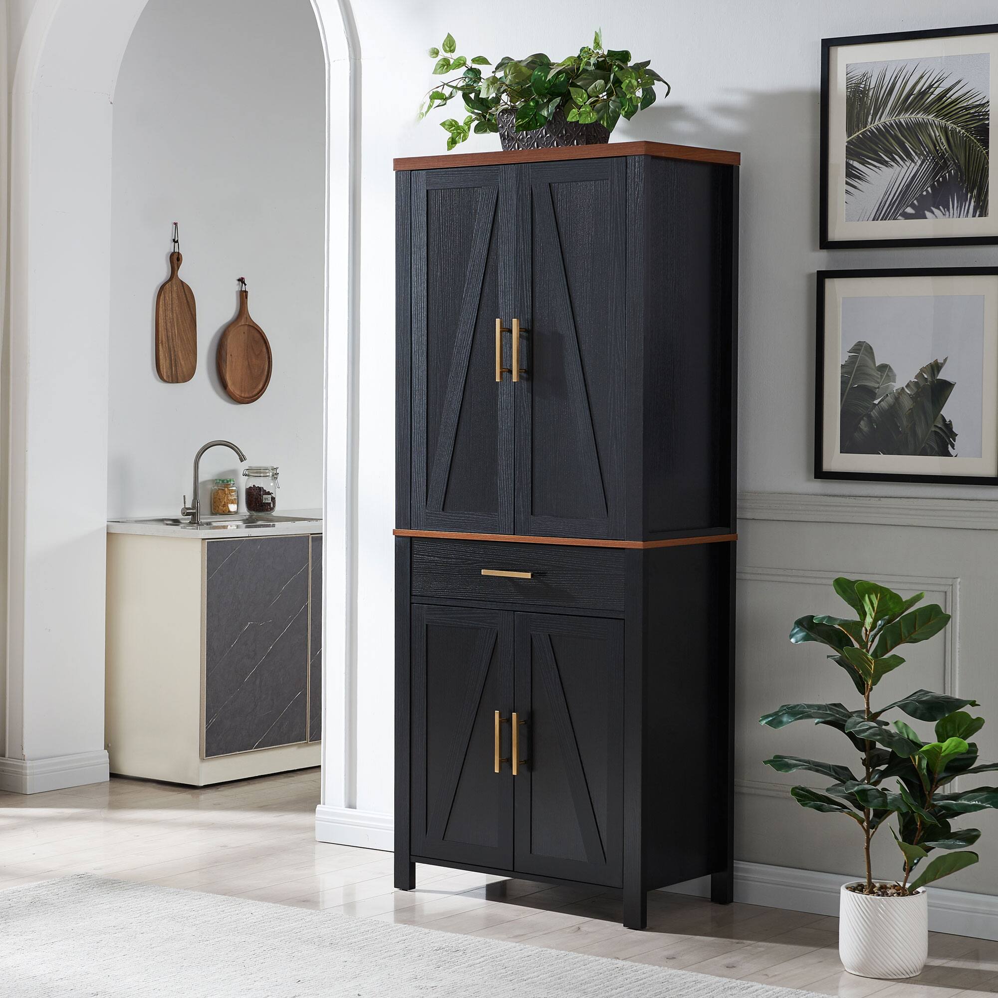 Kings Brand Furniture - 72" Freestanding Kitchen Pantry Storage Cabinet Cupboard - Black