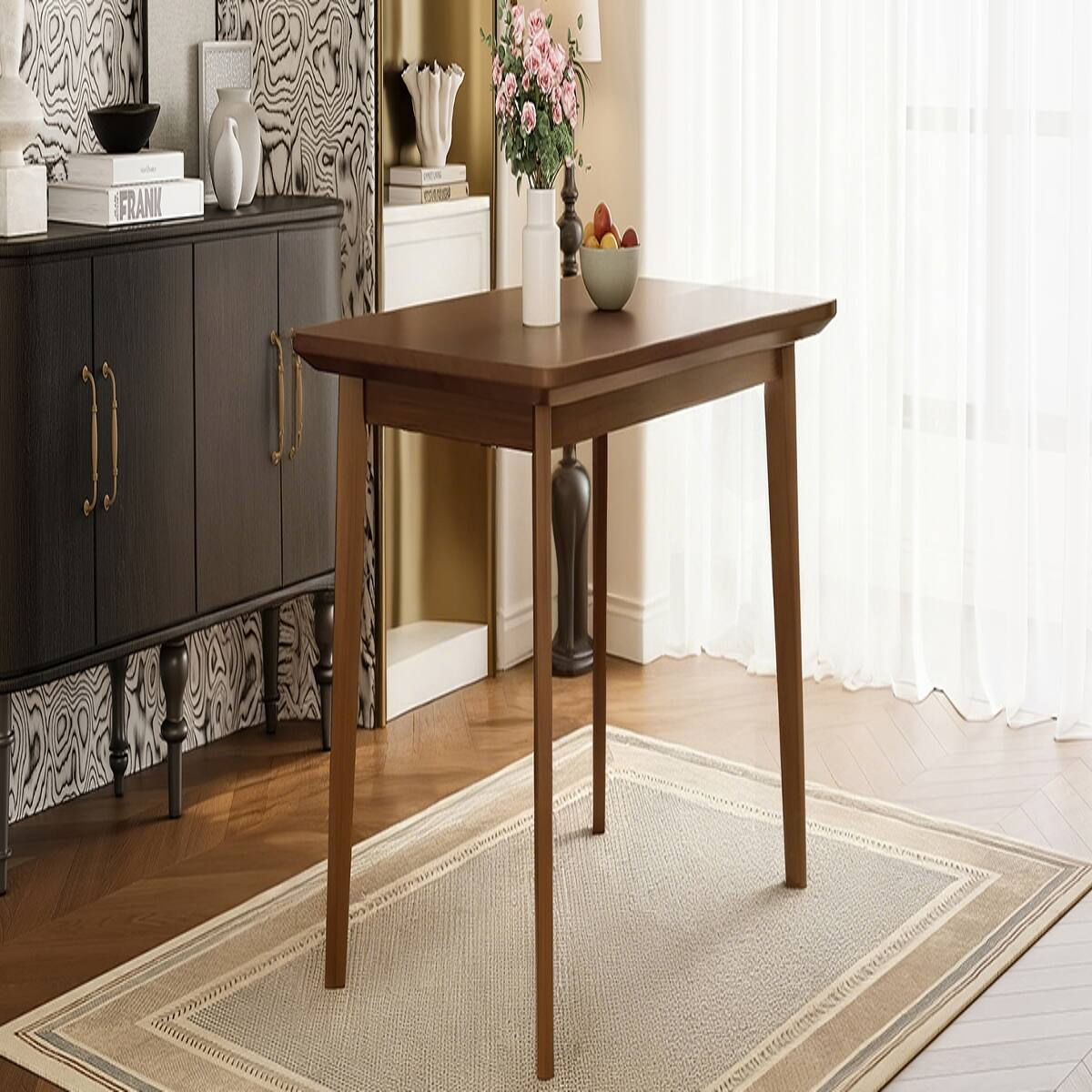 Alt View 9. Loheer - Loheer Walnut Farmhouse Dining Table, 47 Inch Rectangular Table for Four - Walnut.